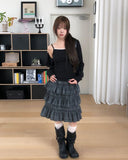 Hypee Check Tiered Midi Skirt