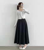 Hepburn A-Line Flare Fit Pin Tuck Banding Long Skirt