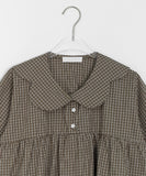 Geljik Check Frill Round Short Sleeve Blouse
