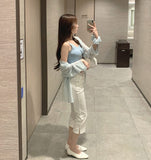 Hem Side Slit Capri Span Cotton Pants