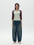 W Raglan Color Matching Three Quarter Sleeve T-Shirt