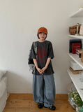 Shordan Summer Stripe Denim Balloon Wide Pants