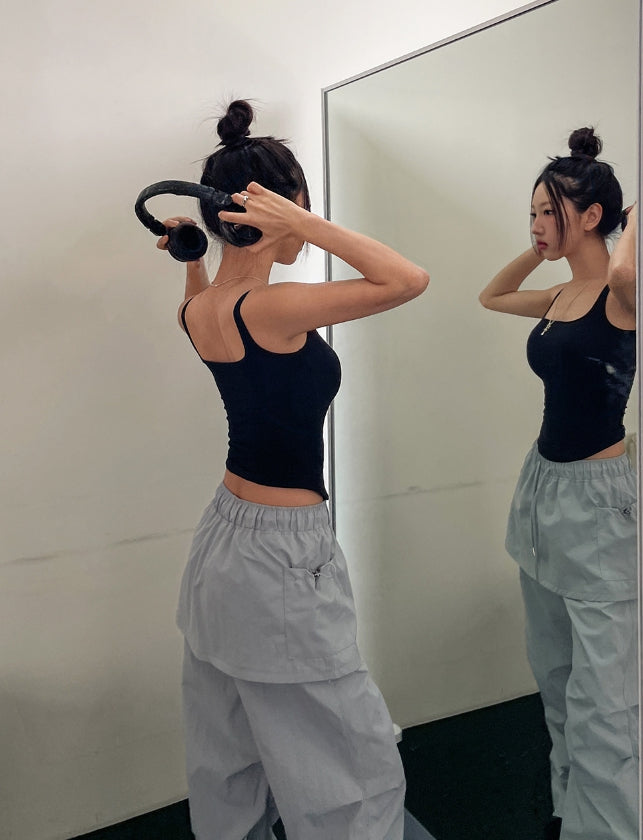 【U LAN】Lopi Skirt Layered Nylon Pants U LAN (ユーラン) - ロピスカートレイヤードナイロンパンツ