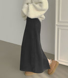 Banding Suede H-line Back Slit Long Skirt