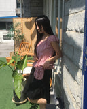 [Bag set] Rufus check cap sleeve shirring blouse