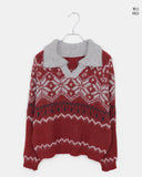 Neuel Nordic color matching collar loose fit long sleeve knit