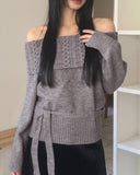 [Muffler set] Weck cable off-shoulder knit set