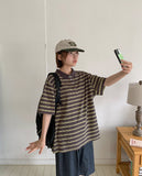 [unisex] Molpory Stripe Collar Short Sleeve Tee