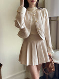 Retno Tweed Short Jacket Pleated Mini Skirt