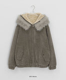 Tiken Herringbone Wool Hood Fur Jacket