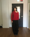 Culti V-Neck Off-Shoulder Muffler Knit Set