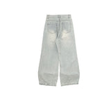 Moba Light Blue Rivet Pintuck Washing Wide Pants