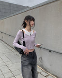 Lilac Slim Ribbed Crop Cardigan