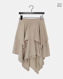 Viewi Suede Double Layered Flare Midi Skirt