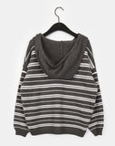 Salt Stripe Boxy Pocket Hooded Knit Cardigan