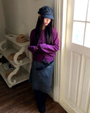 Uran bean button round neck long sleeve cardigan