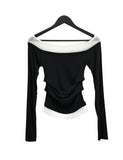Ribbed Color Matching Layered Pintuck Boat Neck Tee