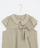 Meva Check Ribbon Short Sleeve Blouse