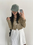 [MADE] Attil Vintage Punching Button Knit Hood Crop Long Sleeve Cardigan