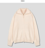 Gentle High Neck Wool Zip-Up Cardigan