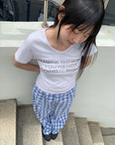 Khark Checkered Pintuck Banding Long Wide Pants