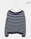 Hanky Stripe One Off Shoulder Overfit Long Sleeve Sweatshirt