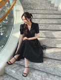 Yuel Puff Collar Jacquard Long One Piece (Belt Set)