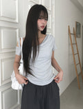 Dis Twist Strap Shoulder Lace Short Sleeve T-shirt