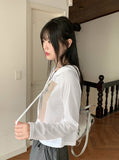 Tilla Linen See-through Color Matching Slim Long Sleeve Hood T-shirt