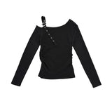 Letter Unbalanced Belt One-Shoulder Off-Shoulder Tee