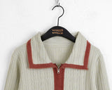 Hofu fur color matching two-way ribbed crop long sleeve zip-up cardigan