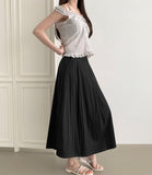 Summer Unbalanced Pintuck A-line Poly Long Skirt
