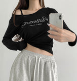 Print Lettering See-through Long Sleeve T-shirt