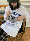Leukiko Cat Printing Over Short Sleeve Tee