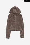 Cozy velour slim crop hood zip-up