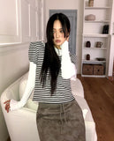 Yumo Puff Brushed Stripe Short Sleeve Knit