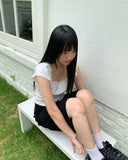 Cane Dot Frill Shirring Cap Short Sleeve T-Shirt