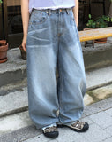 Hacoco Damage Cat Washing Wide Denim Pants