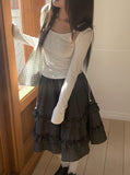 Warmin Frill Banding Check Midi Skirt