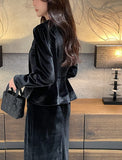 Roselle Peplum Tie Velvet Jacket Blouse