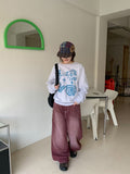 Nanata Cat Washing Stitch Cotton Wide Pants
