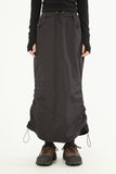 Hem side shirring nylon long skirt