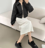 Autumn Pocket Zipper Loose Fit Leather Two-Way Crop Jacket