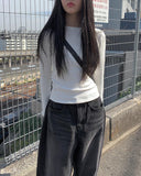 Ile black blue pleated denim pants