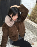 Nuha fur collar quilted short zip-up jacket