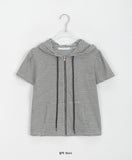 Ryuki Stripe Crop Short Sleeve Hood Zip-Up