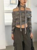 [Muffler set] Mikel Bokashi Off-shoulder Angora Knit