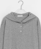 [Unisex] Ael Button Rib Hood Long Sleeve Tee