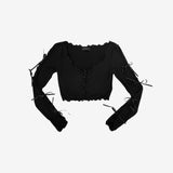 Jellio Sleeve Slit String Cardigan