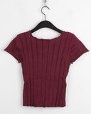 Killlove Vintage Lace Deep U-Neck Crop Short Sleeve Knit